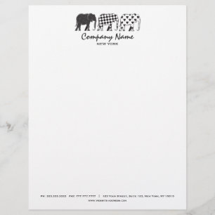 Schwarzweiss-Elefant-einfaches Muster-Monogramm Briefbogen
