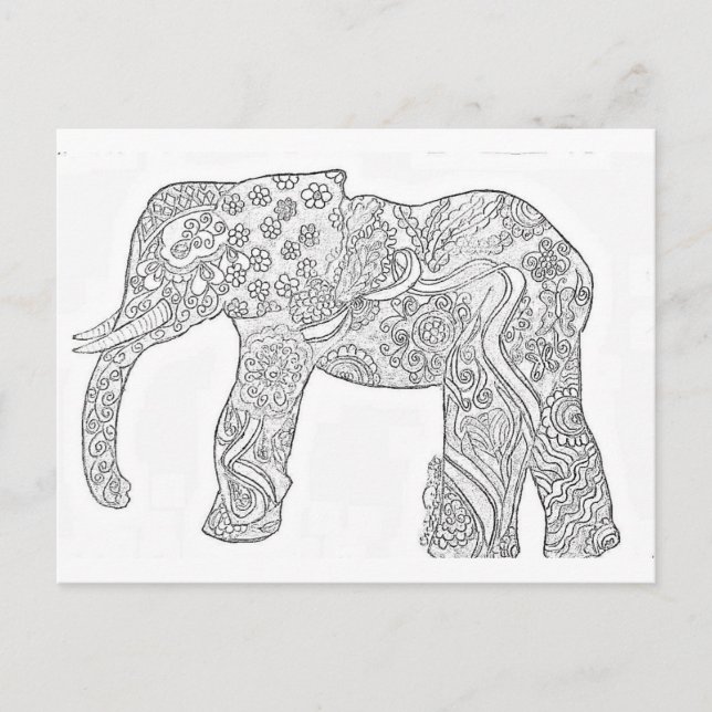 Schwarzweiß-Elefantendesign Postkarte (Vorderseite)