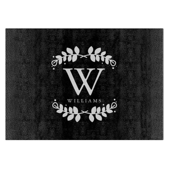 Schwarzweiss-Familien-Monogramm Schneidebrett (Vorderseite)