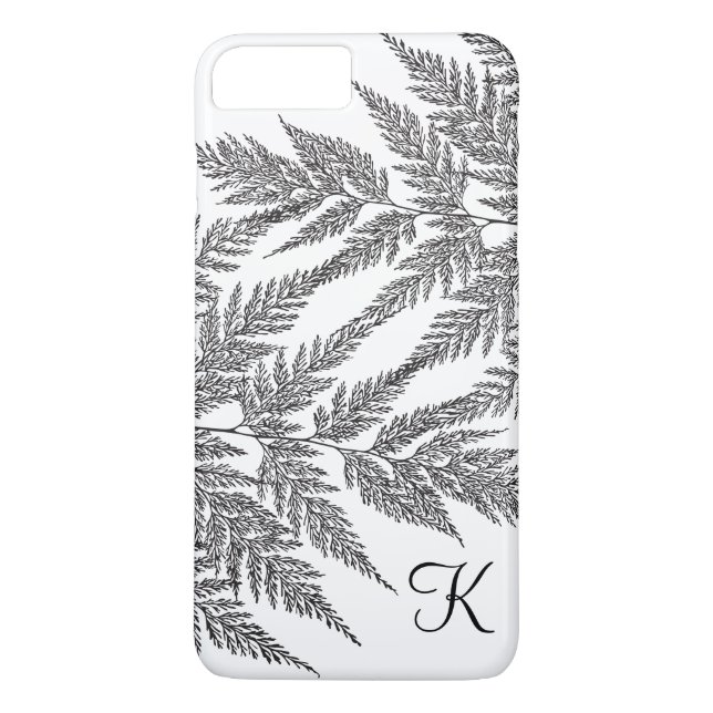 Schwarzweiss-Farn-Silhouette-Monogramm Case-Mate iPhone Hülle (Rückseite)