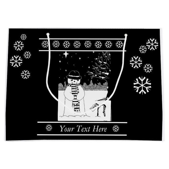 Schwarzweiß-Festdesign des niedlichen Schneemanns Große Geschenktüte (Vorderseite)