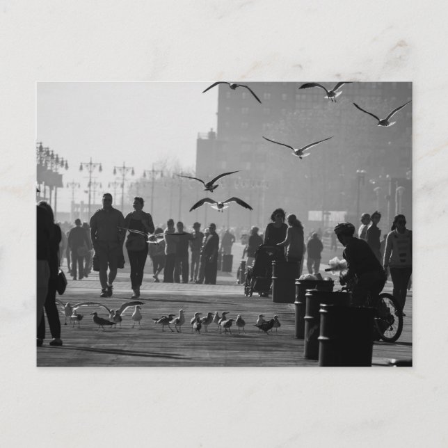 Schwarzweiss-Foto der Coney-Insel-Promenade Postkarte (Vorderseite)