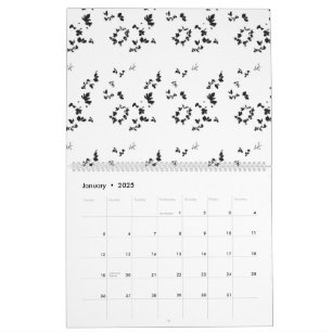 Schwarzweiß-Foto von Blätter auf weißem Hintergrun Kalender