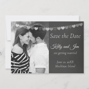 Schwarzweiß-Fototafel Save the Date