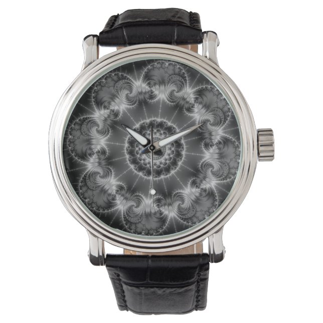 Schwarzweiß-Fraktal Armbanduhr (Vorderseite)