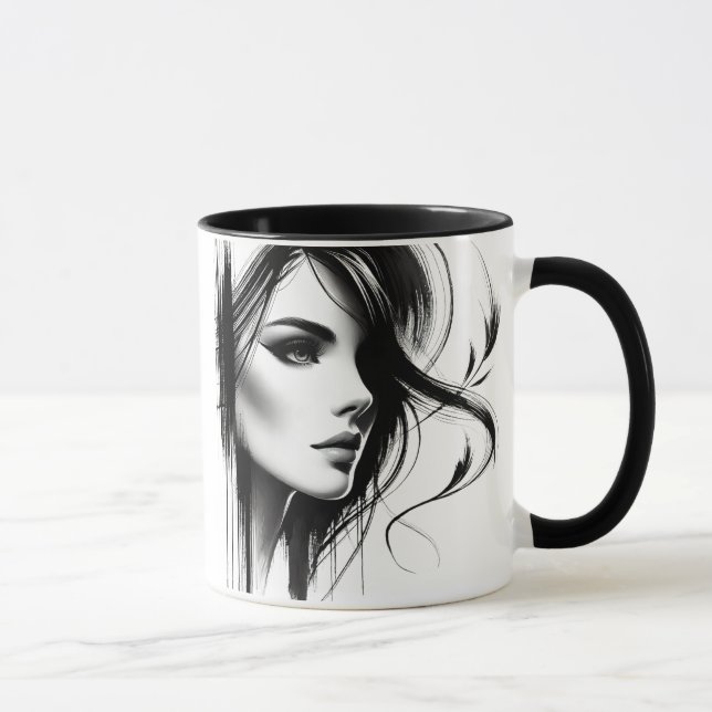 Schwarzweiß Frauenporträt. Tasse (Rechts)