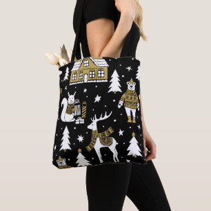 Schwarzweiß Frohe Weihnachtsschneeflocken Set Tasche