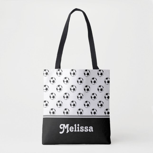 Schwarzweiss-Fußball-Bälle | personalisiert Tasche (Vorderseite)