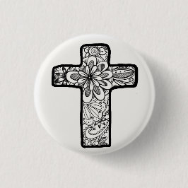 Schwarzweiss-Gekritzel-Kreuz-Knopf Button