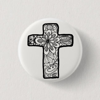 Schwarzweiss-Gekritzel-Kreuz-Knopf Button