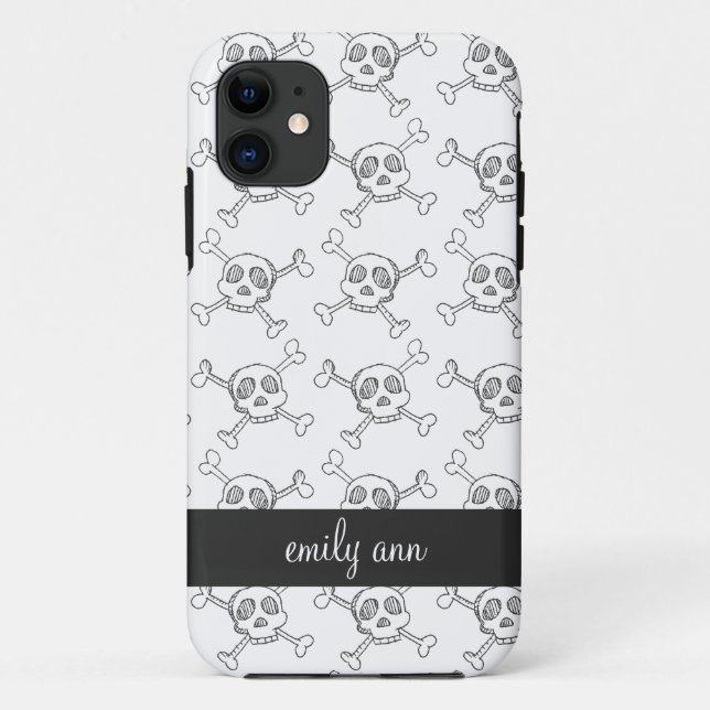 Schwarzweiss-Gekritzel-Schädel-Muster Case-Mate iPhone Hülle (Rückseite)