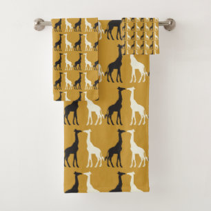 Schwarzweiss-Giraffen-Silhouetten auf Gold Badhandtuch Set