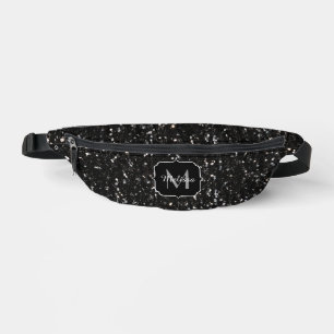 Schwarzweiß glänzende Glitzer Glitzern Monogram Bauchtasche