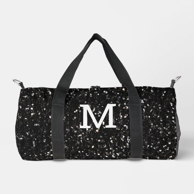 Schwarzweiß glänzende Glitzer Glitzern Monogram Duffle Bag (Vorderseite)