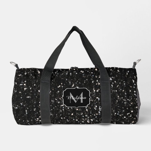 Schwarzweiß glänzende Glitzer Glitzern Monogram Duffle Bag (Vorderseite)
