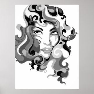 Schwarzweiß-Graffiti-Girl-Poster Poster