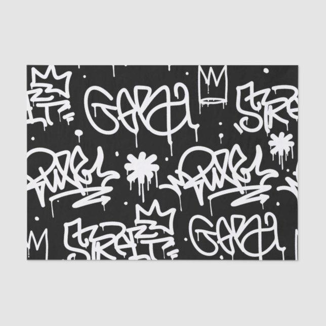 Schwarzweiss-Graffitimuster Seidenpapier (Vorderseite)