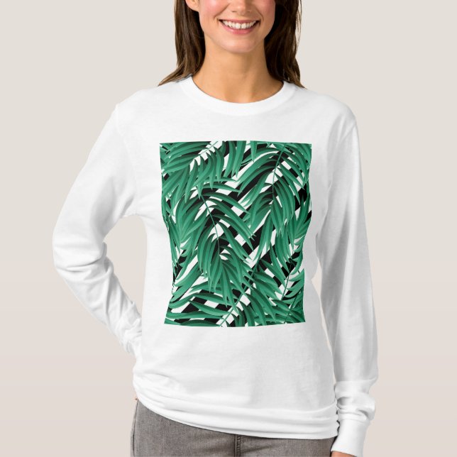 Schwarzweiß-Grüne Tropenschrift T-Shirt (Vorderseite)