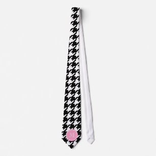 Schwarzweiss-Hahnentrittmuster-Rosa-Monogramm Krawatte
