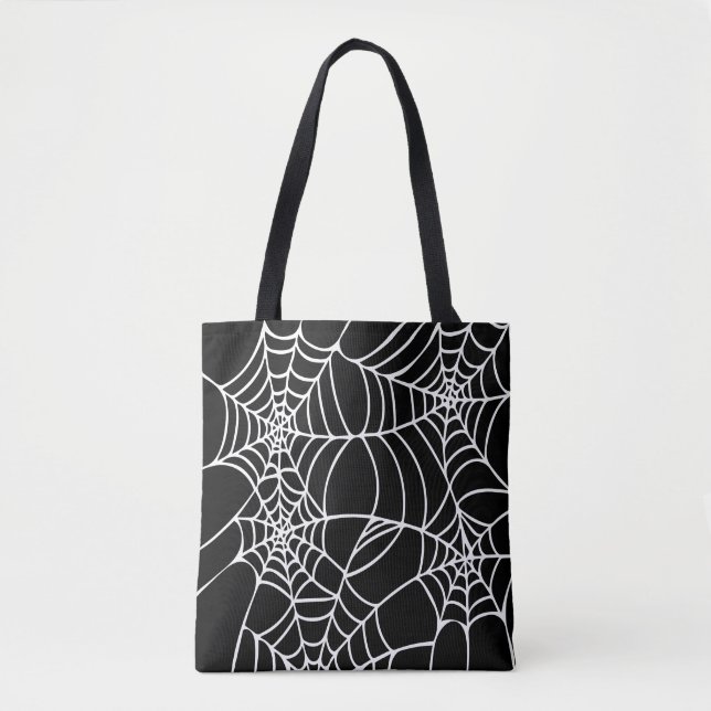 Schwarzweiss-Halloween-Spinnen-Netz Goth Tasche (Vorderseite)
