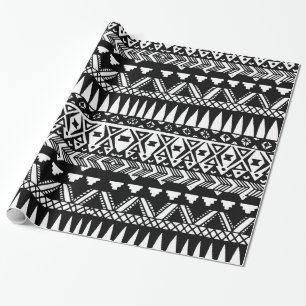 Schwarzweiss-Hand gezeichneter moderner Stammes- Geschenkpapier