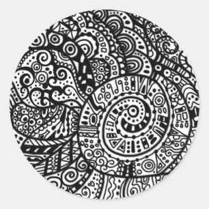 Schwarzweiß handbemalte Doodles Runder Aufkleber