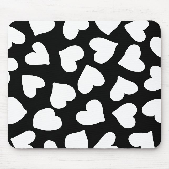 Schwarzweiss-Herz-Muster Mousepad (Vorne)