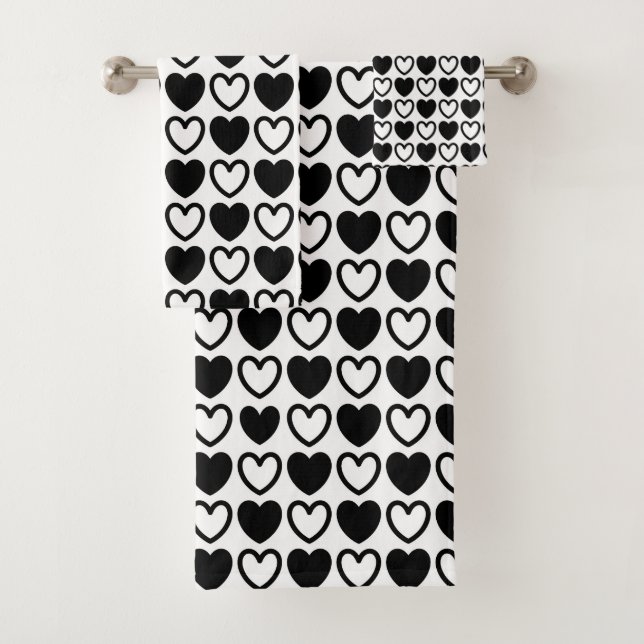 Schwarzweiss-Herzen Badhandtuch Set (Insitu)