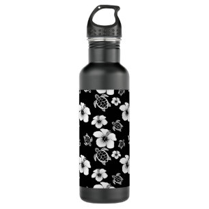 Schwarzweiss-Hibiskus Honu Hawaiianer-Muster Trinkflasche