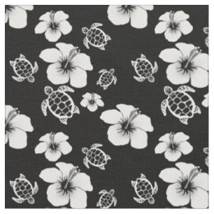 Schwarzweiss-Hibiskus Honu Hawaiianer Stoff