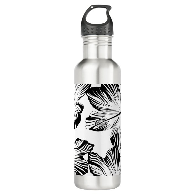 Schwarzweiß-Hibiskus Trinkflasche (Vorderseite)