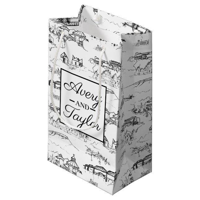 Schwarzweiss-Hochzeit Chattanoogas Toile Kleine Geschenktüte (Vorderseite Schrägansicht)