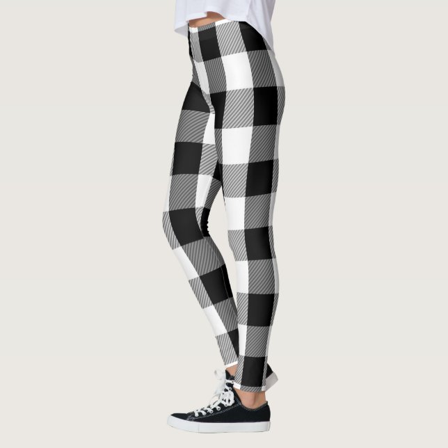 Schwarzweiss-Holzfäller-Flanell-kariertes Muster Leggings (Links)