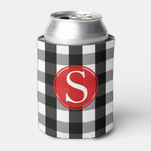 Schwarzweiss-Holzfäller-kariertes Monogramm Dosenkühler