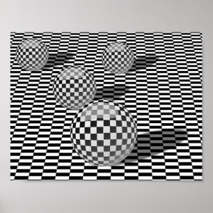 Schwarzweiss-Illustration mit Bällen auf einem Poster