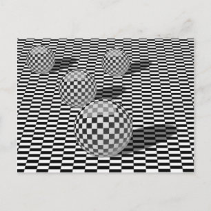 Schwarzweiss-Illustration mit Bällen auf einem Postkarte