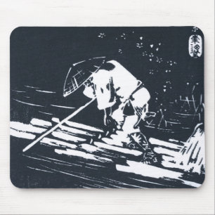 Schwarzweiss-Japaner Ukiyo-e Hanaikada Mousepad