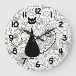 Schwarzweiss-Katze in der Garten-Wanduhr Große Wanduhr