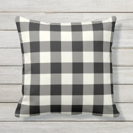 Schwarzweiss-Kissen im Freien- Gingham-Muster Kissen