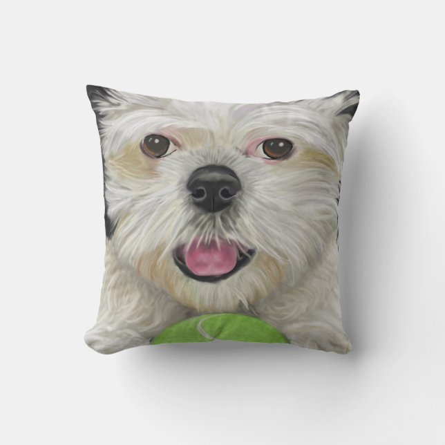 Schwarzweiss-Kissen Shih Tzu mit Tennisball Kissen (Vorderseite)