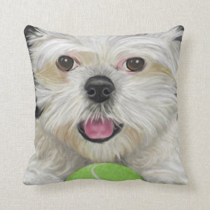 Schwarzweiss-Kissen Shih Tzu mit Tennisball Kissen