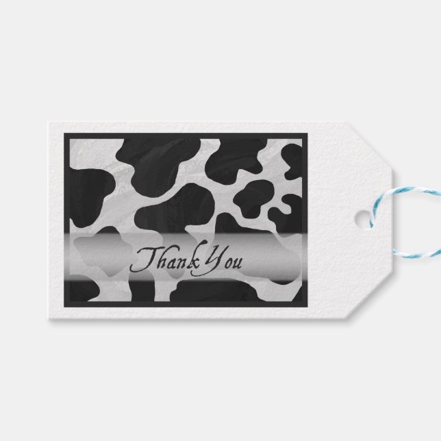 Schwarzweiß-Kuh Print Vielen Dank Geschenkanhänger (Vorderseite (Horizontal))
