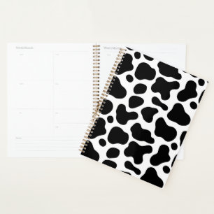 Schwarzweiß-Kuh-Spiralnotebook Planer
