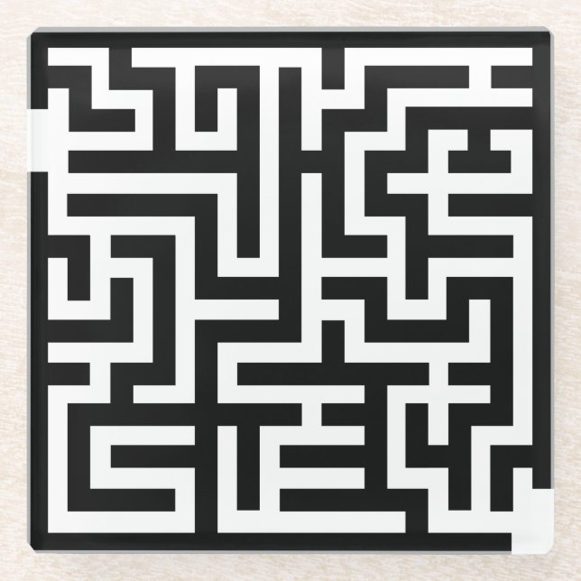 Schwarzweiss-Labyrinth Glasuntersetzer (Vorderseite)