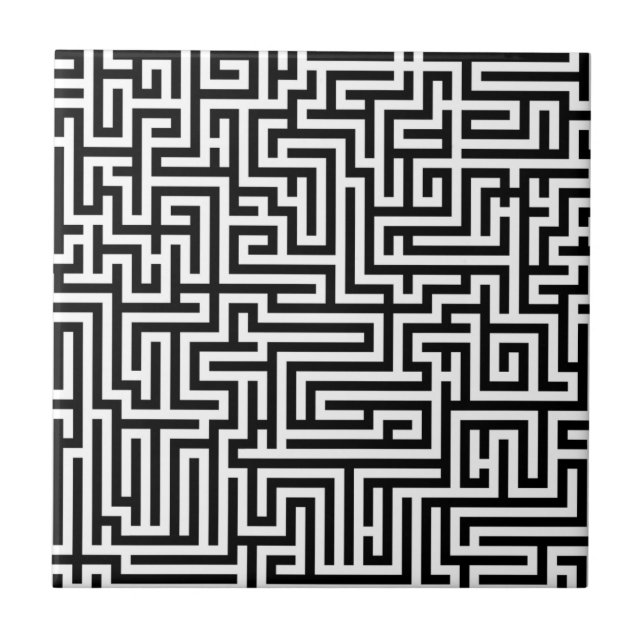 Schwarzweiß-Labyrinth-Muster Fliese (Vorderseite)