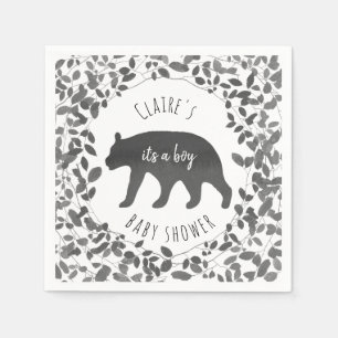 Schwarzweiss-Laub-Bärenjungs-Babyparty Serviette