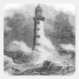 Schwarzweiss-Leuchtturm-Radierung Quadratischer Aufkleber