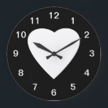 Schwarzweiss-Liebe-Herz-Entwurf Große Wanduhr<br><div class="desc">Ein weißes Herz auf einem schwarzen Hintergrund.</div>