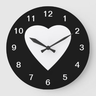 Schwarzweiss-Liebe-Herz-Entwurf Große Wanduhr