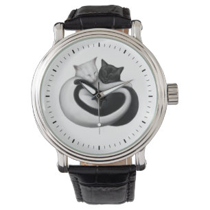 Schwarzweiss-Liebe-Katzen-Uhr Armbanduhr